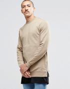 Asos Longline Sweatshirt With Side Zips - Silver Mink