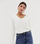 Asos Design Tall Fluffy Sweater With V Neck-cream