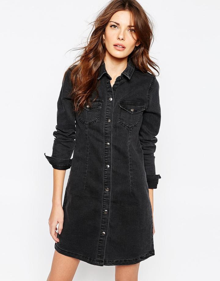 Vila Washed Black Denim Dress - Black
