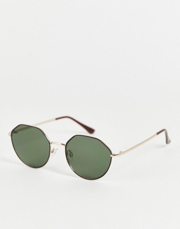 Aj Morgan Agenda Hex Round Sunglasses In Gold Brown