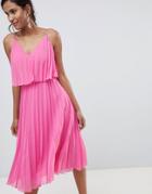 Asos Design Pleated Crop Top Midi Dress-pink