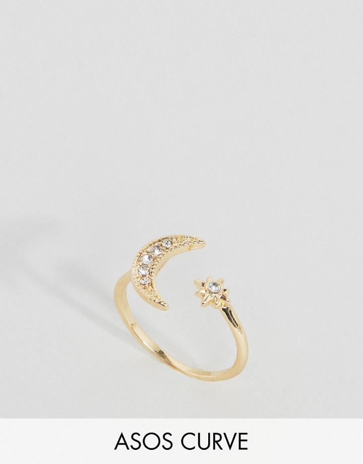 Asos Curve Moon & Star Open Ring - Gold