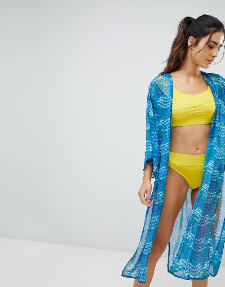Prettylittlething Mermaid Print Beach Kimono - Blue