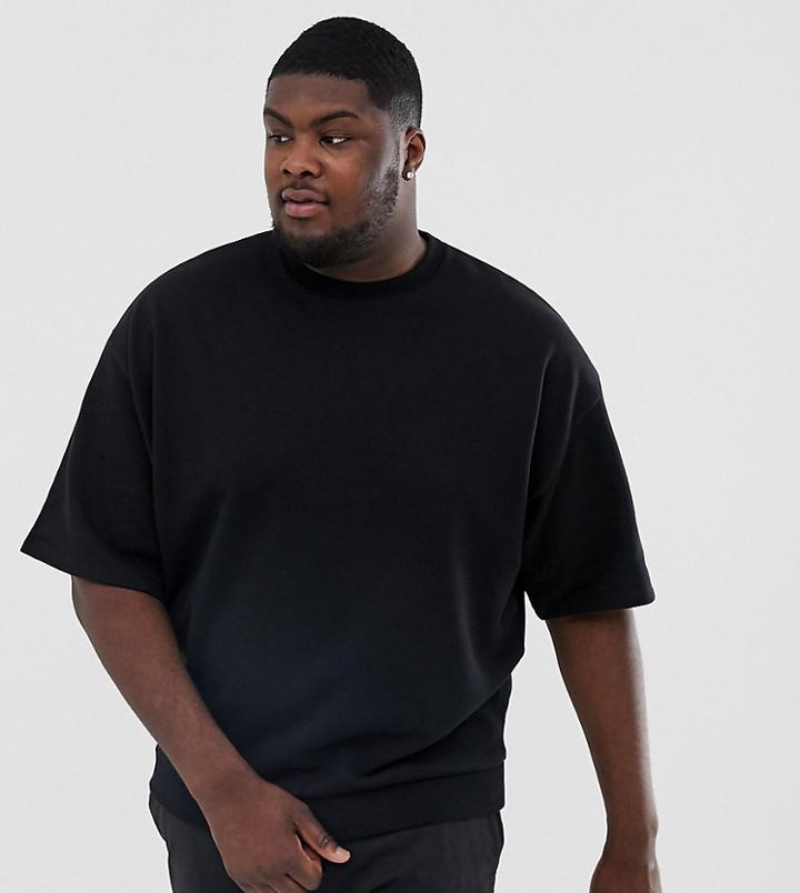 Asos Design Plus Oversized Short Sleeve Sweatshirt In Black - Black