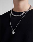 Bershka Double Layer Rock Necklace In Silver