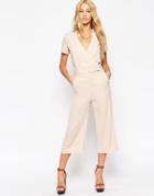 Asos Tailored Wrap Jumpsuit With Midi Leg - Beige