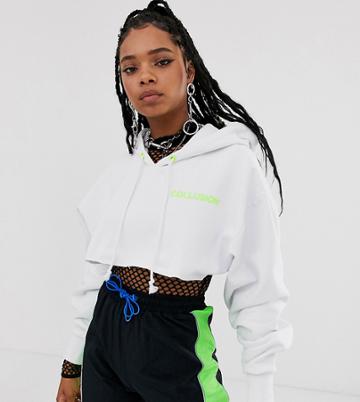 Collusion Cropped Hoodie - White