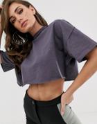 Asos Design Boxy Crop T-shirt With Exposed Seams In Charcoal-gray