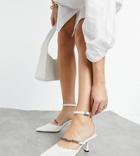 Asos Design Wide Fit Wren Chain Detail Mid Heels In Bone-white