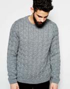 Asos Crew Neck Sweater With All Over Cable - Gray