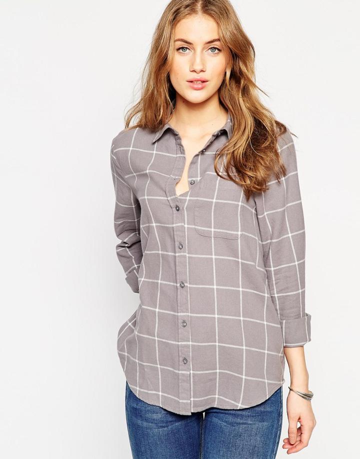 Asos Boyfriend Shirt In Gray And Cream Check - Multi