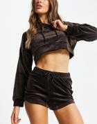 Brave Soul Vicki Velour Hoody And Shorts Lounge Set In Brown