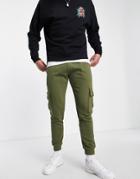 Selected Homme Organic Cotton Blend Slim Fit Jersey Cargo Sweatpants In Khaki Green