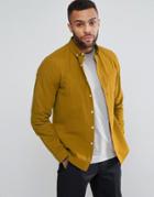 Asos Regular Fit Textured Shirt With Chest Pocket Detail In Mustard - Yellow