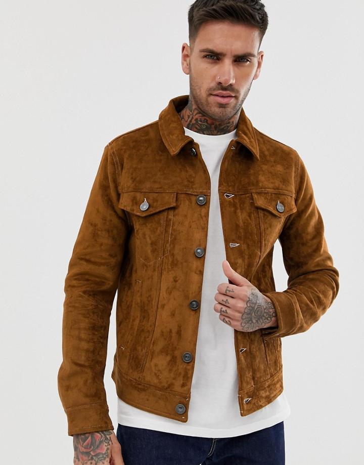 River Island Faux Suede Western Jacket In Brown - Brown