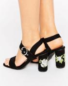 Truffle Colleciton Embroidery Heel Sandal - Black