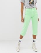 Asos Design Florence Authentic Straight Leg Cropped Jeans In Washed Neon Lime - Green