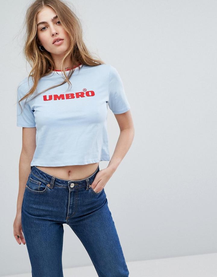 Umbro Oversized T-shirt With Front Logo & Contrast Neck - Blue