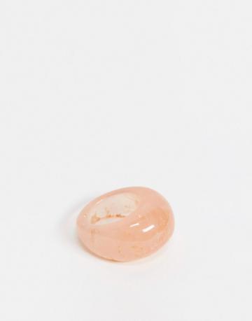 Asos Design Ring In Dome Shape In Pink Marble Plastic