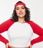 Collusion Plus Exclusive Long Sleeve Raglan Set Tee In Red And White