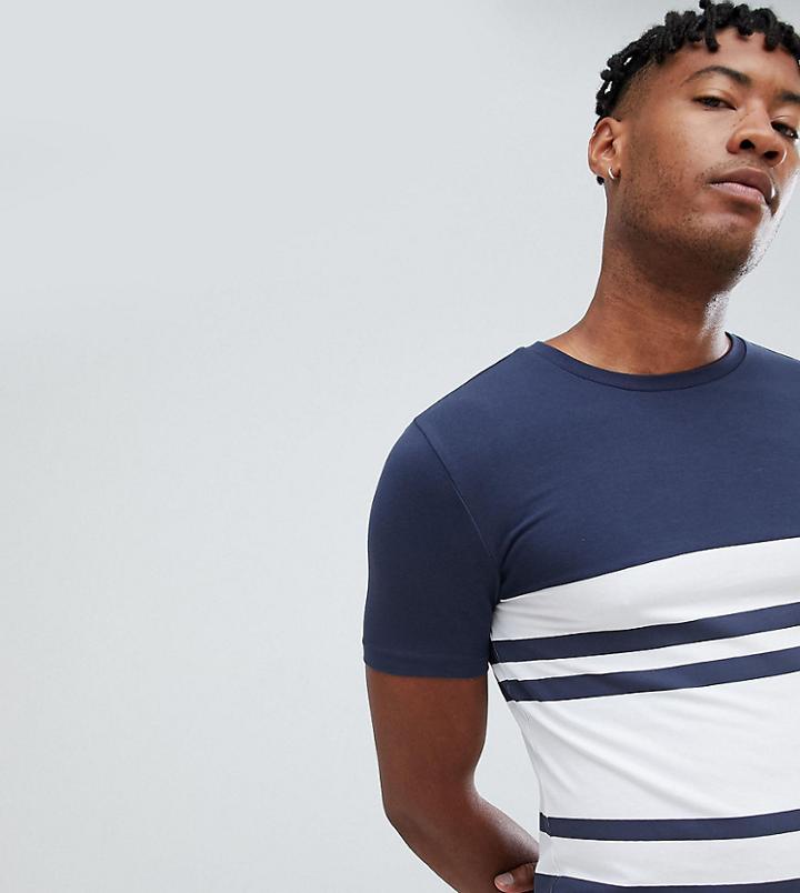 Asos Design Tall Muscle T-shirt With Thick Stripe - Navy