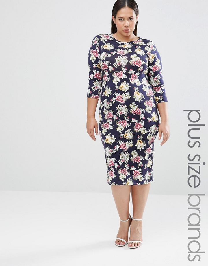Club L Plus Midi Dress In Floral Print - Navy Floral