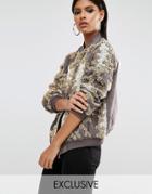 A Star Is Born Allover Embellished Bomber Jacket In Baroque - Pink
