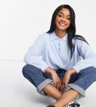 Asos Design Petite Polo Sweater In Fluffy Yarn In Blue-green