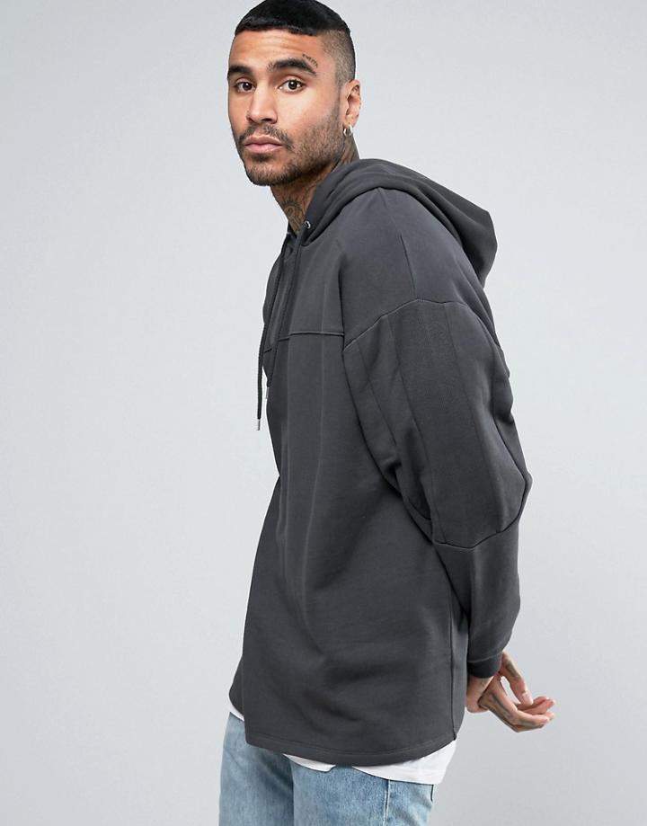 Asos Oversized Hoodie With Contrast Panels In Washed Black - Black