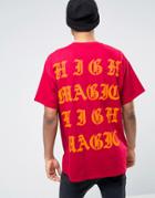 Hnr Ldn High Magic Back Print T-shirt In Oversized Fit - Red