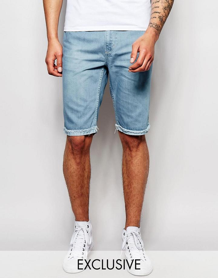 Brooklyn Supply Co Slim Denim Shorts Raw Hem In Light Stonewash - Blue
