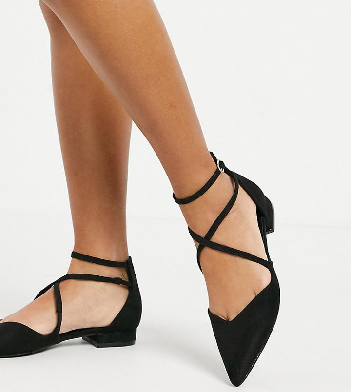 Asos Design Wide Fit Leanna Pointed Ballet Flats In Black