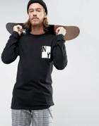 Asos Longline Long Sleeve T-shirt With New York Chest Print - Black