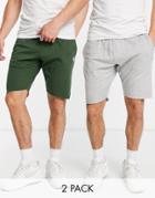 Le Breve 2 Pack Raw Edge Jersey Shorts In Olive & Heather Gray-multi