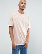 Asos Oversized T-shirt With Hem And Cuff Extender In Pink/white - Pink