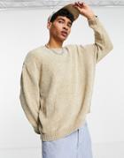 Asos Design Knitted Chenille Sweater In Oatmeal-neutral