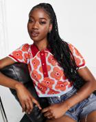 Qed London Knit Polo Top In Bold Floral Print-multi
