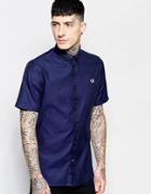 Fred Perry Shirt In Cotton Twill Short Sleeves In Slim Fit - Navy