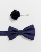 Ben Sherman Bow Tie And Lapel Pin Set-navy