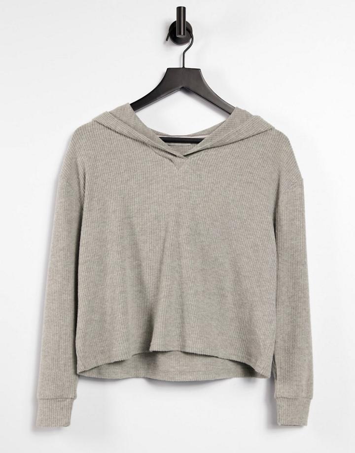 New Look Coordinating Ribbed Lounge Hoodie In Gray-grey