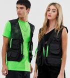 Reclaimed Vintage Unisex Vest In Black With Neon Pullers - Black