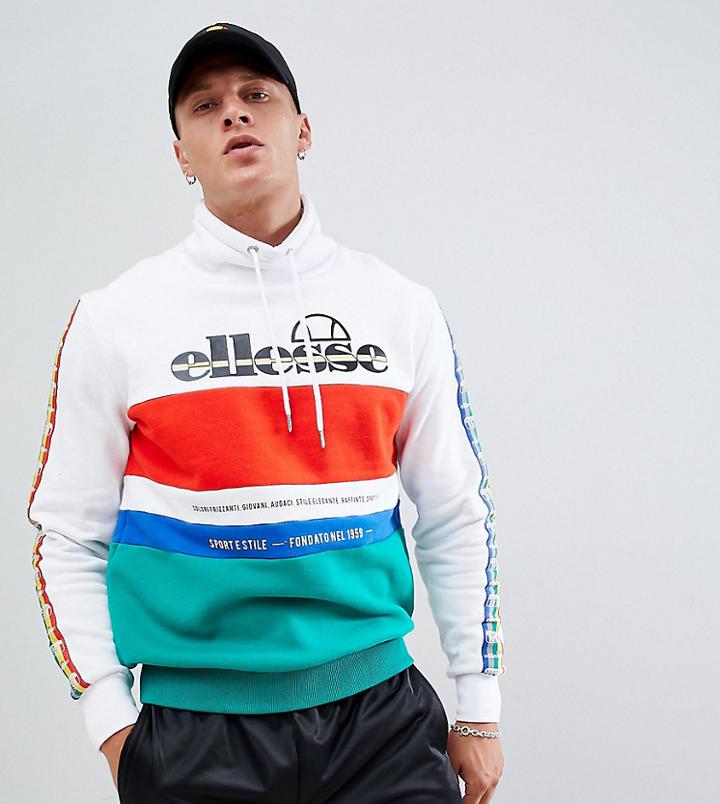Ellesse Colour Block Funnel Neck Sweatshirt In White - White