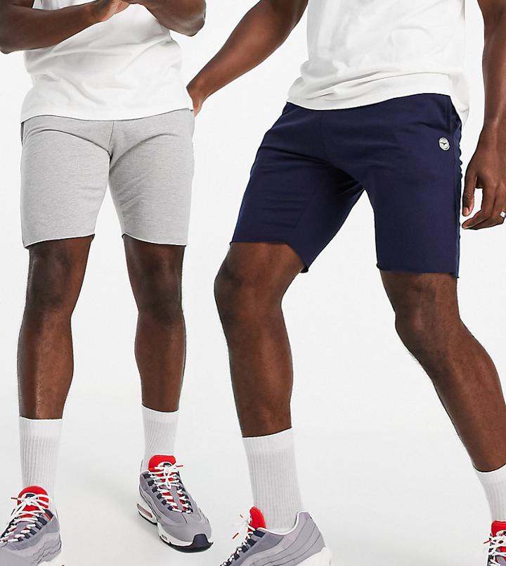 Le Breve Tall 2 Pack Raw Edge Jersey Shorts In Navy & Light Gray