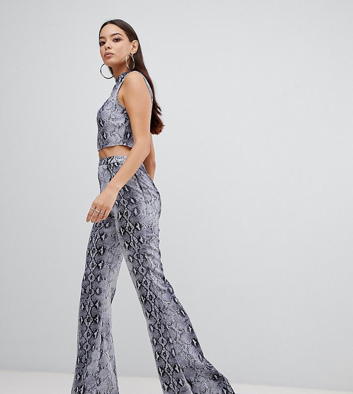 Prettylittlething High Waist Flare Pants In Snake Print - Multi