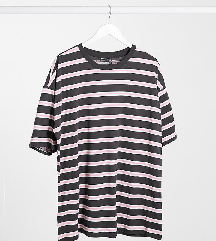 Asos Design Tall Super Oversized T-shirt In Collegiate Stripe In Charcoal-multi