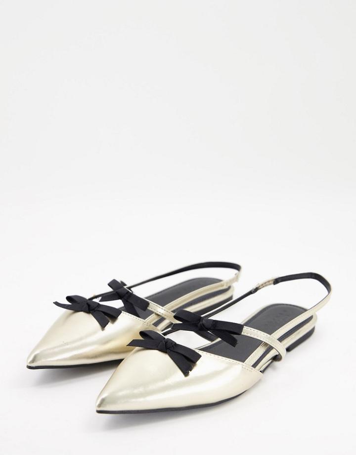 Asos Design Lady Bow Slingback Ballet Flats In Gold & Black