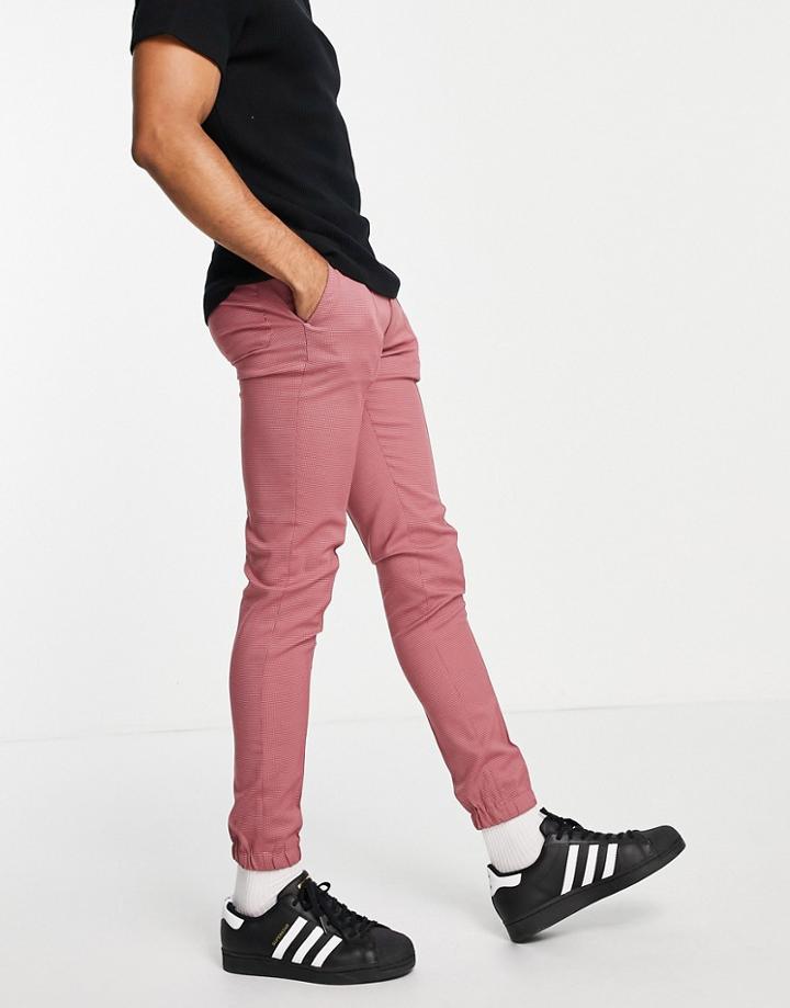 Asos Design Smart Skinny Puppy Tooth Pants With Sweat-style Cuff In Pink - Part Of A Set