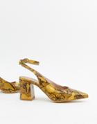 New Look Slingback Block Heeled Shoes In Snake Print - Yellow