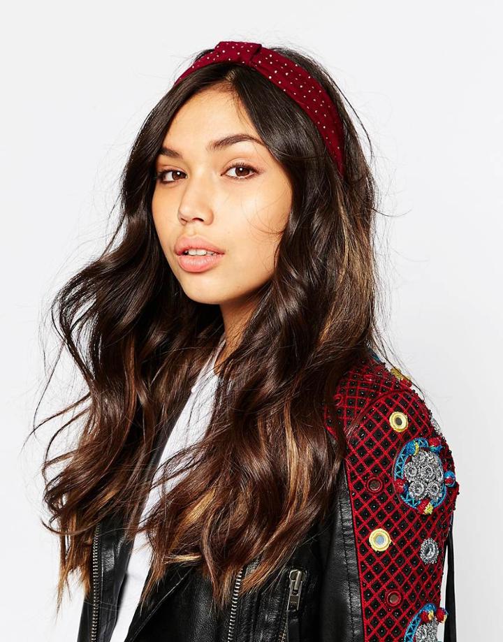 Asos Spot Bow Hair Turban - Burgundy