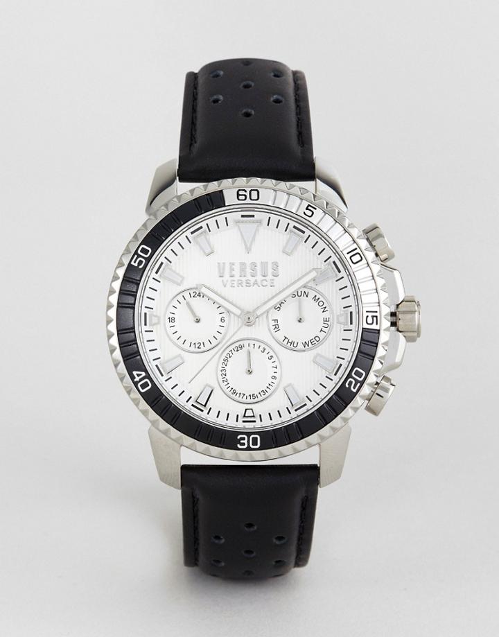 Versus Versace S3001 Aberdeen Leather Watch In Black - Black